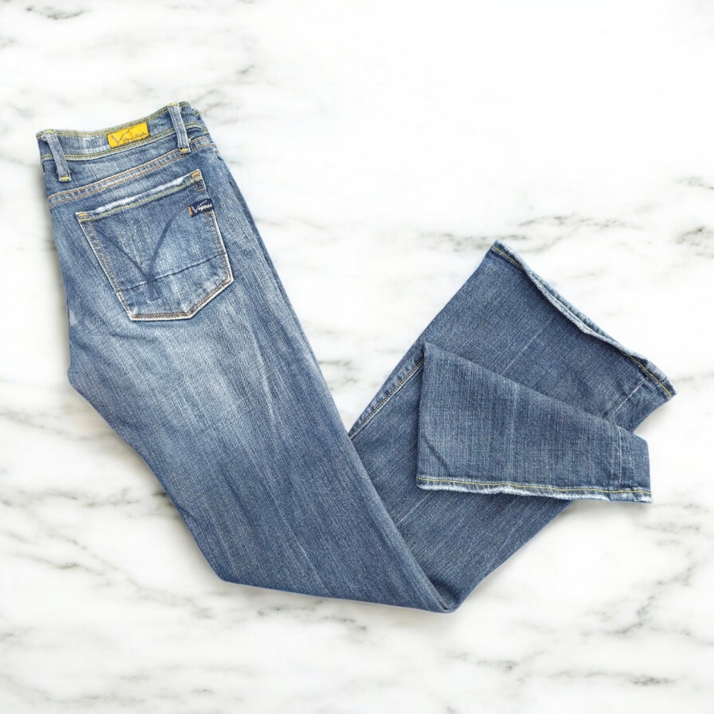 Vigoss Y2K Flare Jeans, Dark Wash, Stretch, Low Rise, Size 30